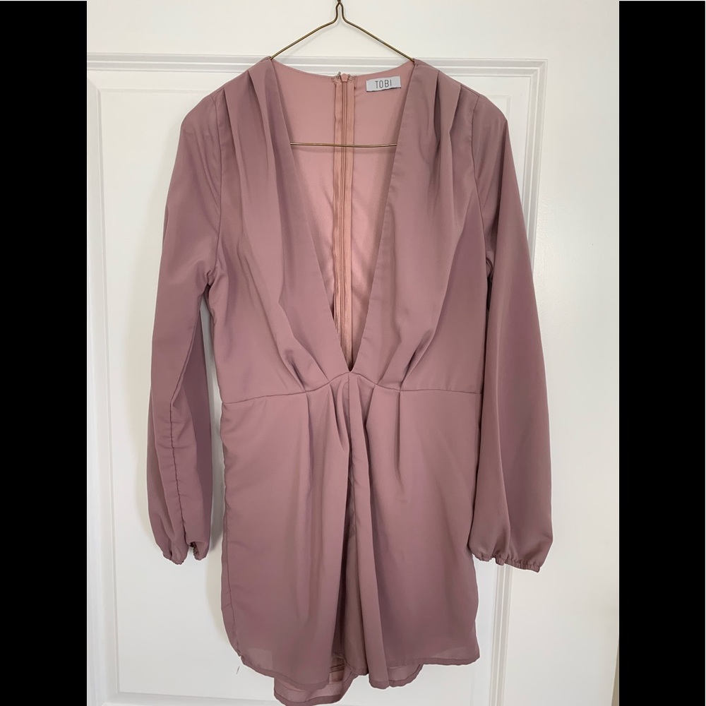Tobi Deep V Dusted Purple Long Sleeve Romper